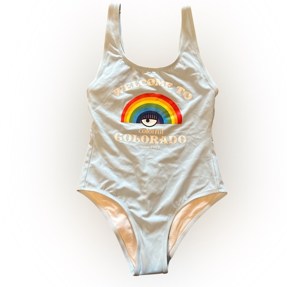 Chiara Ferragni White Bodysuit with Rainbow Design